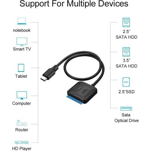USB 3.1 Type C to 2.5 3.5 SATA III Hard Drive Adapter SATA to USB C Cable 0.4m Wire Adapter Wired Convert Cables