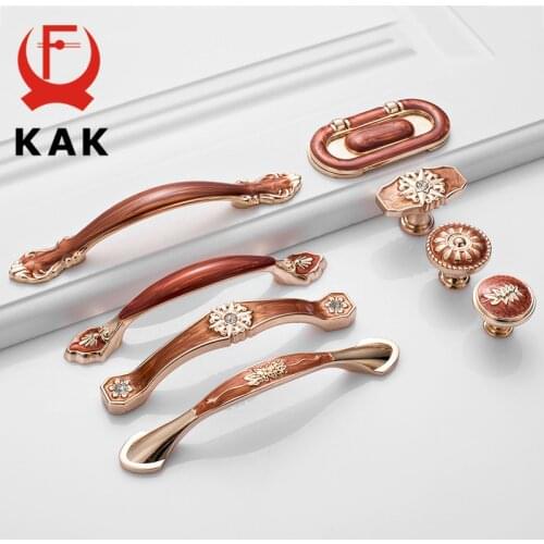 KAK European Style Gold Cabinet Knobs and Handles Red Amber Kithcen Handle Drawer Pulls Furniture Handle Hardware