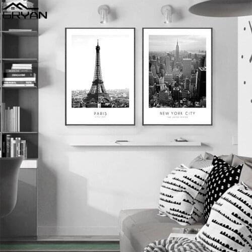 Black White World City Picture Landcape Canvas Painting Paris New York Stockholm Print Poster Living Bedroom Wall Art Decoration
