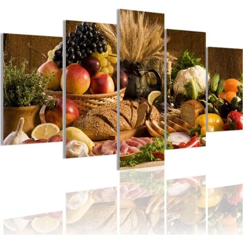 Food Bread Grape Pasta 5 Panels HD Canvas Painting Posters Wall Art Print Picture Dining Room Interior Home Decoration Frame