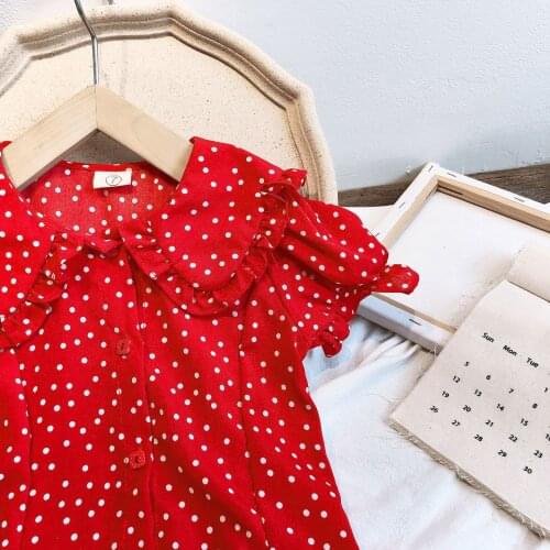 FOCUSNORM Baby Girls Summer Dress/Jumpsuits Polka Dot Printed Peter Pan Collar Single-Breasted Dress