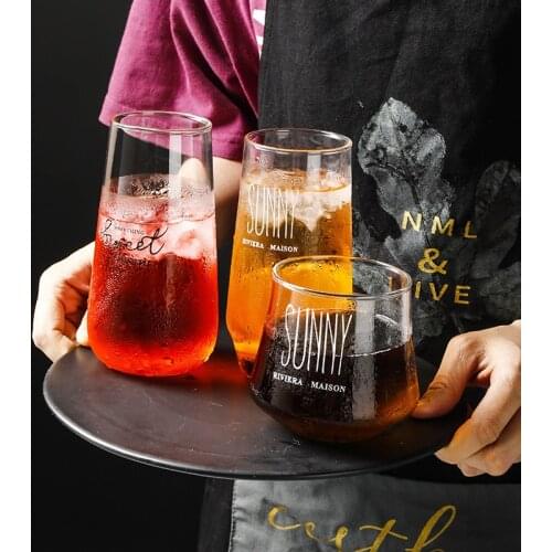 Letter Printed Transparent Creative Glass Coffee Tea Drinks Dessert Breakfast Milk Cup Glass Cocktail Mugs Drinkware