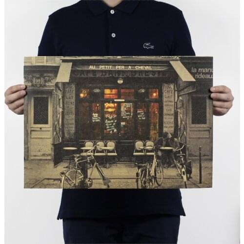 Lovers In Front Of The Cafe Retro Poster Movie Anime Poster Kraft Paper Bar Decor Wall Stickers Room Decoration Painting