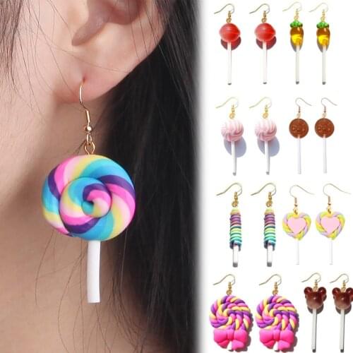 Lovely Lollipop Dangle Earrings Personalized Cute Sweet Cartoon Style Resin Drop Earrings For Women Girls Fashion Jewelry Gifts