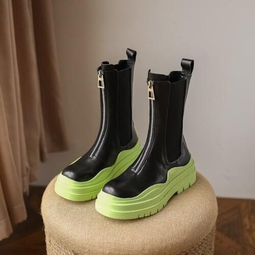 SKLFGXZY Fashion Platform Women Short Boots Thick Sole Real Leather Chelsea Boots New Mixed Color Autumn