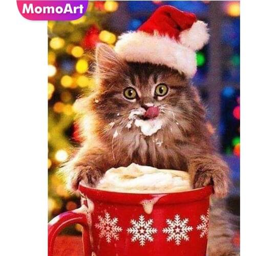 MomoArt 5D DIY Diamond Embroidery Cat Rhinestone Picture Diamond Painting Christmas Animal Cross Stitch Mosaic Home Decor Gift