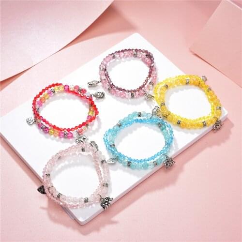 New 5style 2row Natural Crystal Agates Round Beads Pendant Bracelet Girl Charm Chain Gift Classic Cute/Romantic 7.5inch Y807