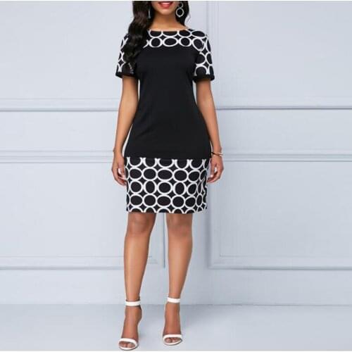 MISSJOY Summer Dress Women O Neck Casual Plus Size Geometric Print Patchwork Office Pencil Bodycon Elegant Sexy Slim Party Dress