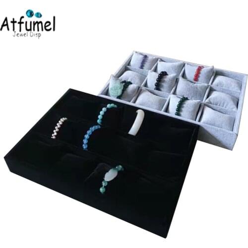 Fashion Velvet Jewelry Tray 12 Grids Jewellery Storage Box With Pillow Watch Holder Necklace Bracelet Pendant Display Organizer