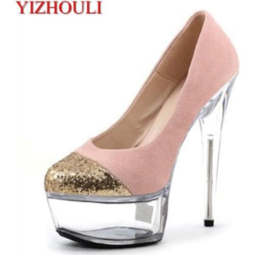 Transparent high waterproof stage sexy nightclub performance shoes, model photo show shoes, 15cm/ male high heels
