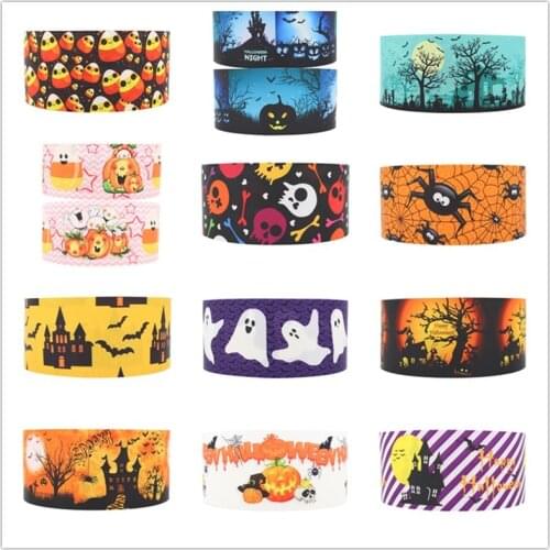 Q&N ribbon 16mm 22mm 25mm 38mm 50mm 75mm Halloween printed grosgrain ribbon webbing 50yards/roll for hair tie free shipping