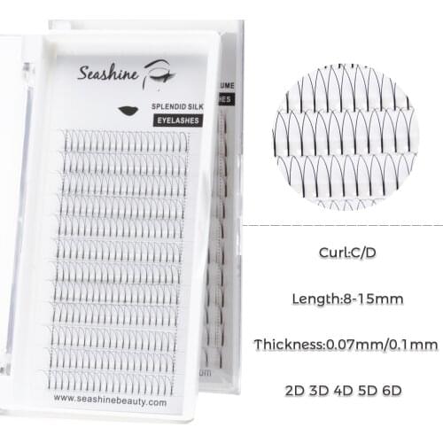 Seashine New Product Individual Lashes Premade Fans 2D-6D Long Stem False Eyelashes Russia Volume Extension Sipplies Premadefan