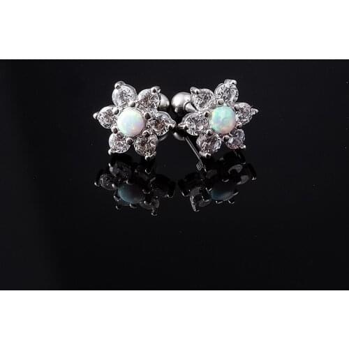 2pcs Flower Opal Cartilage Stud Earings Tragus Helix Daith Piercing Crystal Zirconia Ear for Woman Earings Fashion Body Jewelry