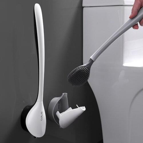 Toilet brush no dead angle household toilet silicone brush shelf wall mounted toilet cleaning set