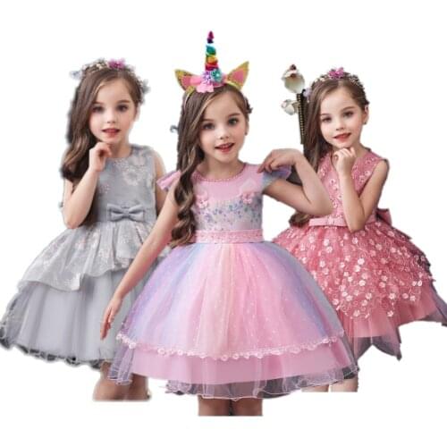 New Baby Girl 3D flower Silk Princess Dress for Wedding party elegant Kids Dresses for Toddler Girl Children Fashion Clothing
