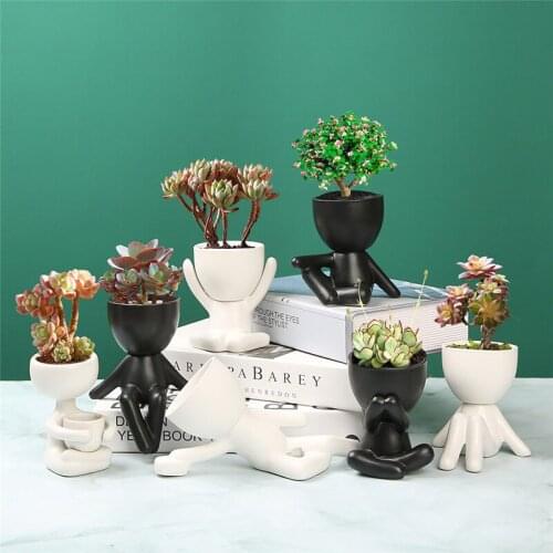 Nordic Shape Contour Creative Flower Pot cute Cartoon Indoor And Outdoor Ceramic Succulent Desktop Vase Home Garden Decoration