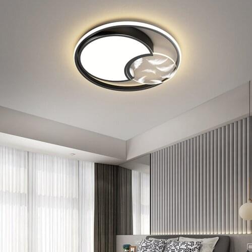Modern Gold Black LED Ceiling Light with Feather Acrylic Lampshade for Bedroom Living Dining Room Home Decorative Light Fixture