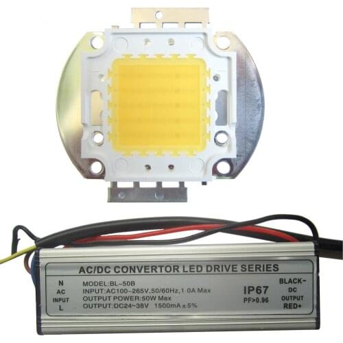 High Lumen 50w 45mil White Full Spectrum 380~780nm LED Light Emitting Diodes + 50W AC Waterpoof LED Driver For Plant Grow