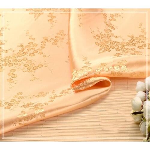 High quality brocade jacquard polyester light golden plum blossom fabric for patchwork tissue women dress felt quilt by 100x90