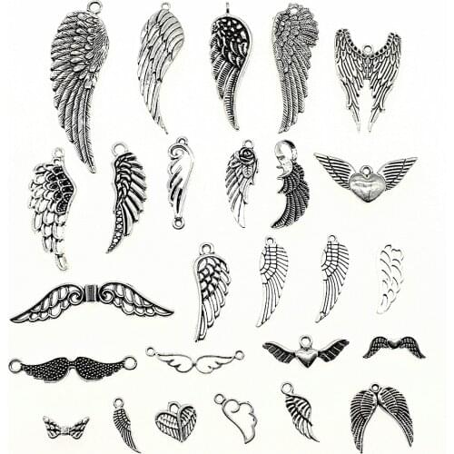 WYSIWYG 40g Antique Silver Color Zinc Alloy Random Mix Styles Wings Charms DIY Handmade Craft For Jewelry Making