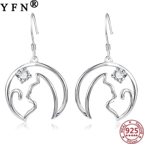 YFN 925 Sterling Silver Drop Earrings Lucky Cat Zircon Drop Earrings Pendant For Trendy Jewelry Gift Silver 925 Jewelry Earrings