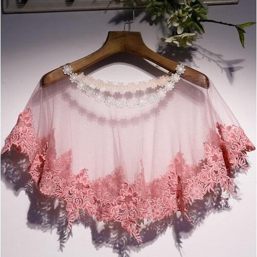 Womens Spring Summer flower embroidery pink mesh lace Pashmina Female Summer Vintage Sunscreen cloak Lace Shawl R2955