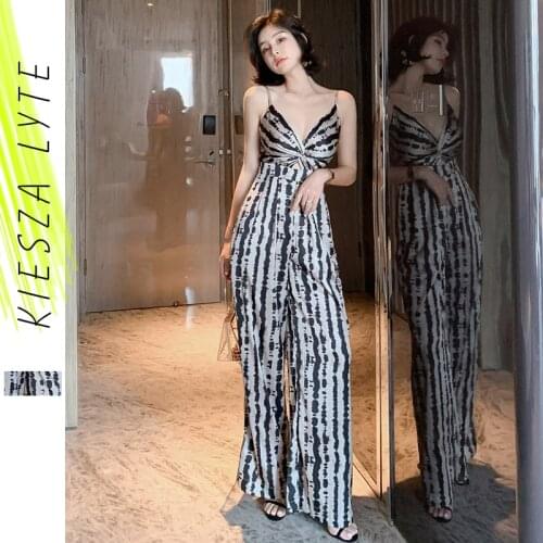 2020 Summer Sexy Leopard Print Jumpsuit V Neck Silky Straight Long Wide Leg Jumpsuits Playsuit Trousers Overalls Streetwear