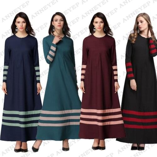 Womens Muslim Dress Long Dress Malaysia Hot Selling Color Matching Large Swing Dress Robe muslim fashion islamic dress