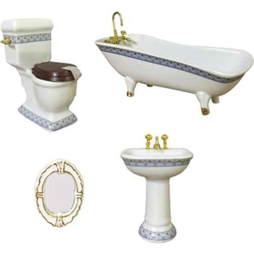 1/12 Porcelain Bathroom Furniture Set for Dollhouse, Toilet And