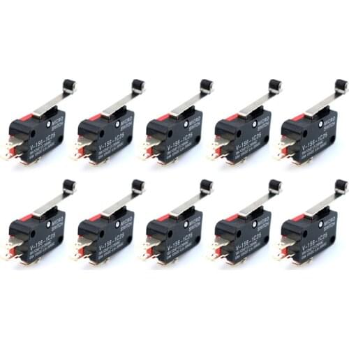 10PCS/Lot 15A 125V/250V Micro Limit Switch Small Stroke Resistant Long Handle Pulley Switch