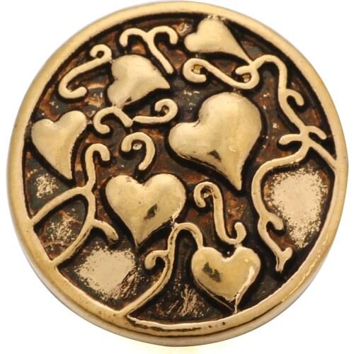 10pcs/lot New Gold Snap Jewelry Vintage Love Heart Metal 18mm Snap Buttons Fit Snap Button Bracelet for Women