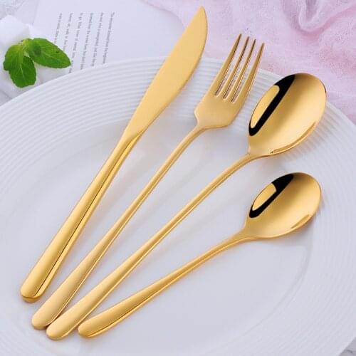16PCS Sushi Tableware Food Gold Korean Cutlery Set 304 Stainless Steel Dinner Knife Fork Spoon Rainbow Portable Dinnerware Set