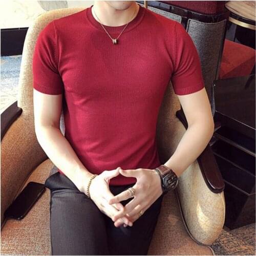 2021 Mens spring short sleeve knit sweaters/Male slim fit fashion Set head Casual knit shirt/Man Round collar sweaters S-3XL