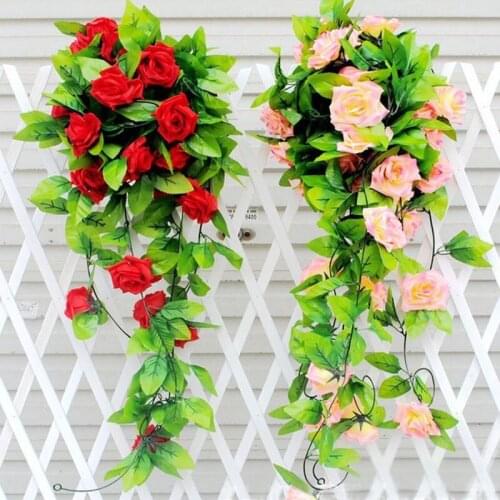 245CM Silk Roses Ivy Vine with Green Leaves For Home Wedding Decoration DIY Hanging Garland Artificial Flowers Free Shipping