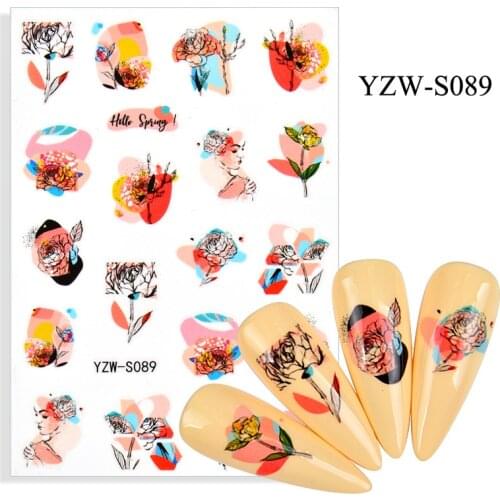 3D Nail Sticker Sketch Flower Face Slider Nails Art Decoration Wraps Decals Cute Design Adhesive Manicure Tips Stickers Pegatina