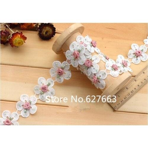 3D Rose Flower Soluble Lace Trim Knitting Wedding Embroidered DIY Handmade Patchwork Ribbon Sewing Supplies Craft
