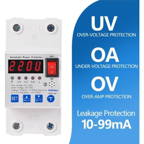 63A Leakage Protection Circuit Breaker Over And Under Voltage Over Current Leakage Protection Surge Protect Protector