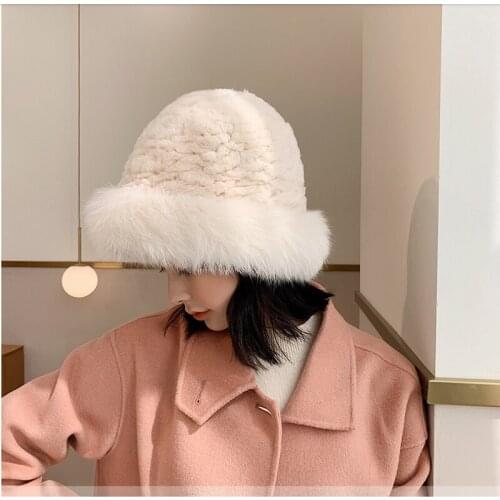 Free Shipping New Genuine Fox Fur hat Real Rex Rabbit Fur Cap Winter Knitted Fur Cap 5 colors Wholesale Retail OEM