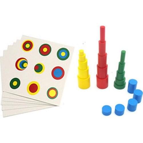 Montessori Wooden 4 Different Colorful Cylinders Educational Math Toys Preschool Kids Children Early Teaching Gift
