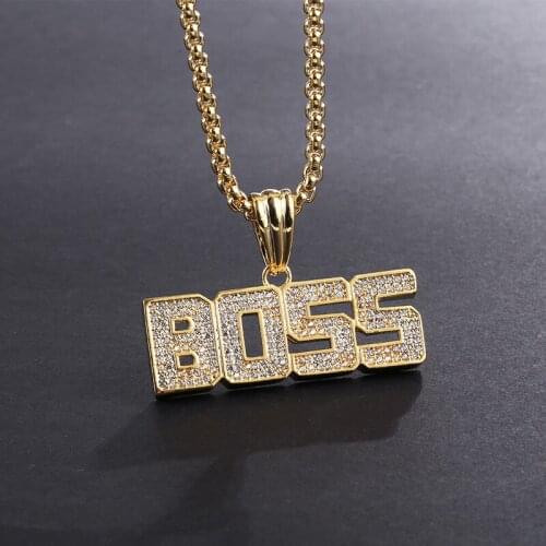 DNSCHIC Punk Letter BOSS Pendant Cross-Border Hip Hop Iced Out Bing Pendant Necklace Hip Hop Jewelry for Men Women Gift Fashion