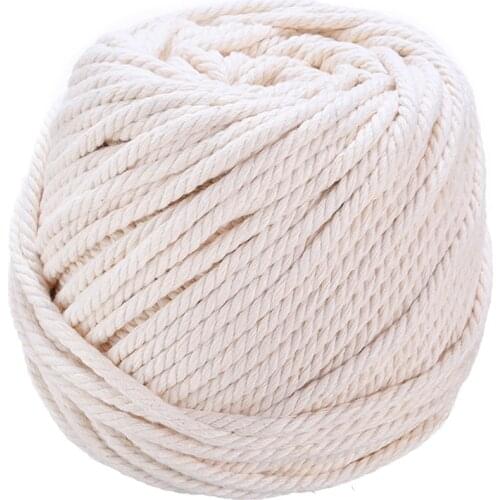 2/3/4/5/6mm Cotton Macrame Rope Natural Beige Twisted Cord Rope With Scissor For Handmade Tapestries Knitting Supplies 50-200M
