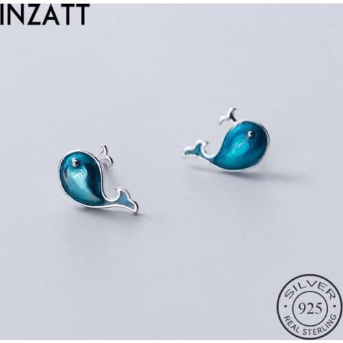 INZATT Real 925 Sterling Silver Blue Whale Stud Earrings For Fashion Women Party Minimalist Fine Jewelry Cute Animal Accessories