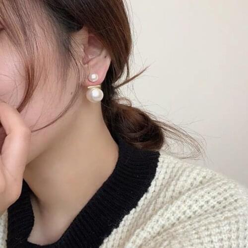 Imitation Pearls Stud Earring For Women Simple Design Asymmetric Double-Sided White Pearl Earring Fashion Jewelry Party Gifts