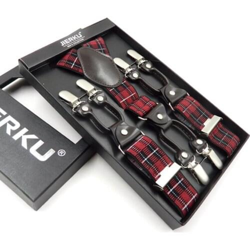 JIERKU Suspenders 6 Clips Mans Braces New Suspensorio Fashion Trousers Strap Father/Husbands Gift with Color Box 3.5*120cm