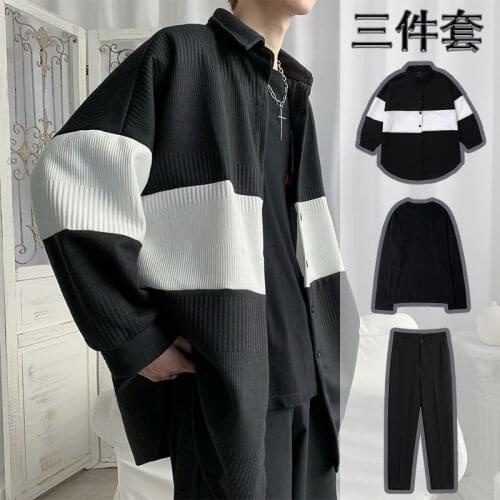 Three-piece suit knitted jacket autumn and winter mens style Korean trend casual loose long sleeve niche cardigan jacket