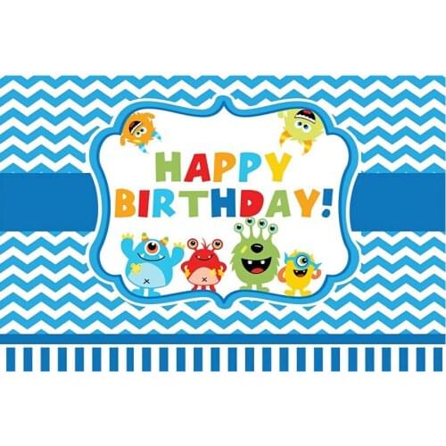 Colorful Happy Birthday Cute Animals Backdrop Baby Blue Photography Background Holiday Celebration Photo Booth Studio Decor