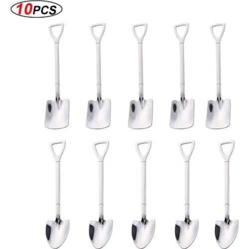 10PCs Shovel Coffee Spoon Creative Stainless steel tea-spoon Ice cream dessert Spoon Christmas Gift Tableware Tool