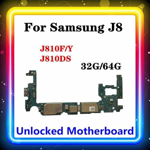 For Samsung Galaxy J8 J810F J810DS J805F Motherboard Android OS SINGLE/DUAL SIM Logic Board 32G/64G With Chip Mainboard