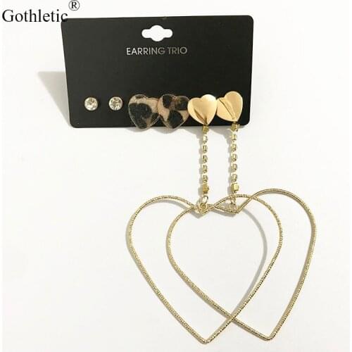 Gothletic 3prs/set Metal Heart Earrings Pack Fashion Statement Earrings Fashion Women Jewelry