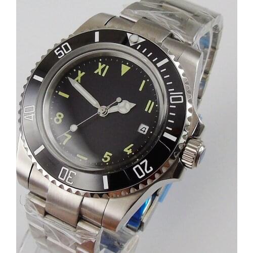 40MM Black Sterile Dial Domed Glass Ceramic Bezel Mechanical Date 21 Jewels Miyota 8215 Automatic Mens Wristwatch